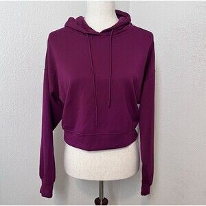 NWT Better Together Womens M Pullover Cropped Hoodie Sweater Purple Soft Modal